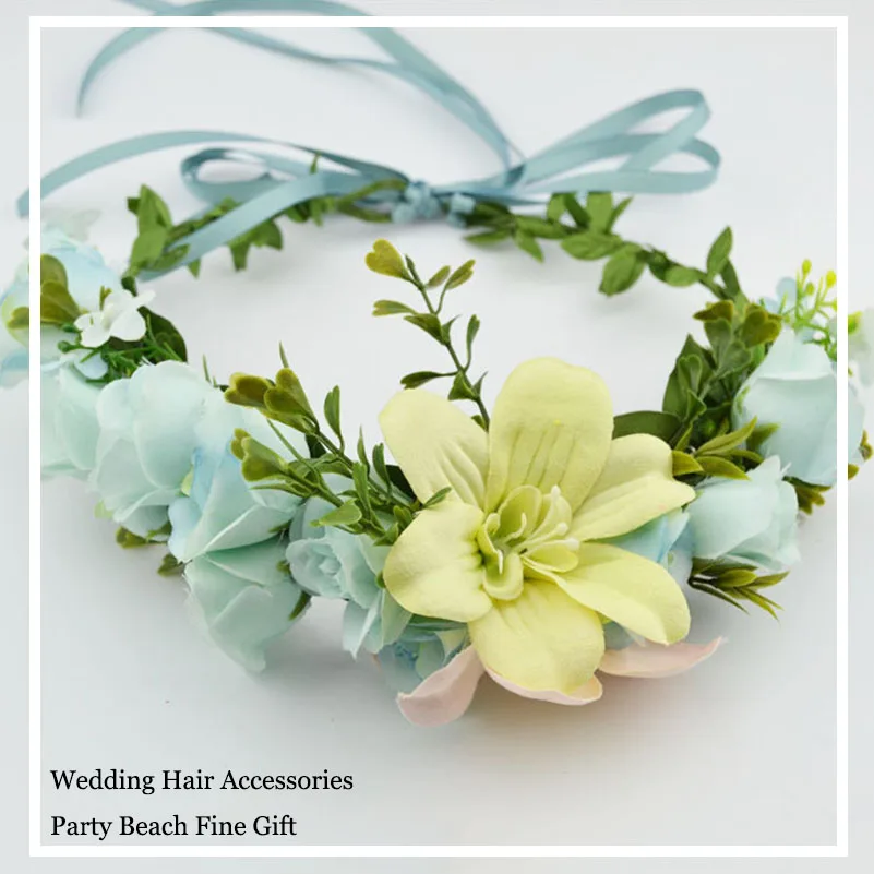 

Garland Wreath Crown Hairbands 100% Handmade Wedding Hair Accessories For Women Bridal Bridesmaids Girls Seaside Rose