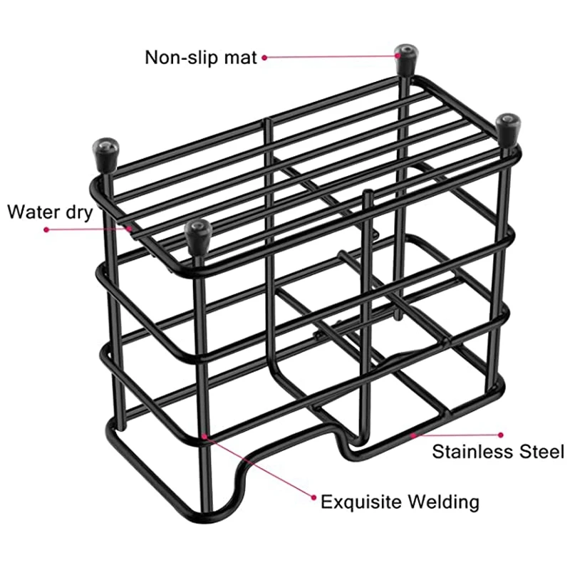 

Toothbrush Holder,Small Stainless Steel Toothpaste Holder Bathroom Accessories Organizer with Five-Compartment,Black