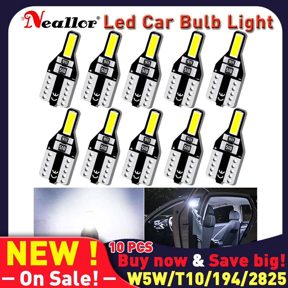 

Car T10 LED Bulb 12V White 6500K W5W Signal Lights Auto Interior Wedge Side License Plate Diode Lamps 5W5 194 168 2821 2825 2827
