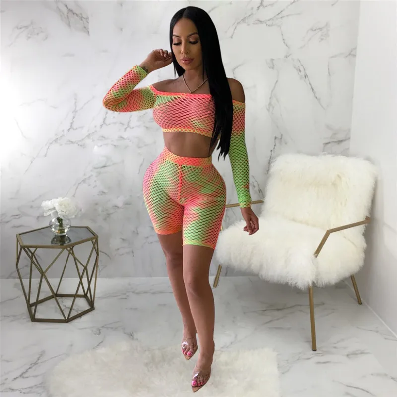 Женские сетчатые облегающие комплекты новый стиль 2020 пикантный укороченный топ