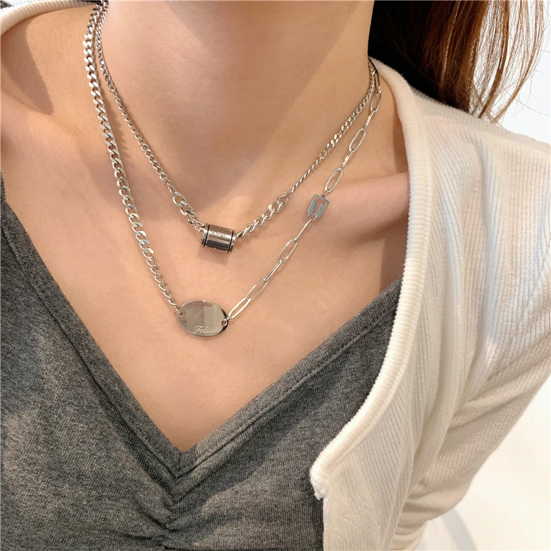 

Trendy Hip Hop Style Pendant Necklace Simple Casual Double Necklace On Neck Women's Jewelry Accessories Best Gift