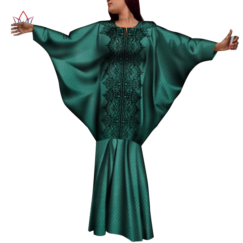 BRW Maxi Dress for African Bazin Riche O-Neck Bat sleeve Print Wax Long Dresses Plus Size 6XL Fashion Africa Clothing WY8040