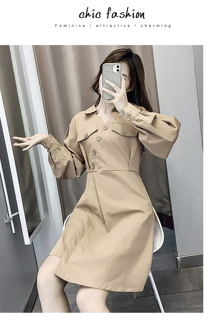 

2021 Spring Autumn Dresses Women Fashion Korean Slim Casual Button Splice Irregular Mini Dress Elegant Vintage Long Sleeve