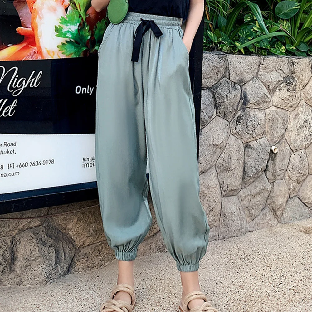 

Japan Style Casual Pants Korean Fashion Spring Summer Loose Casual Wide Leg High Waist Solid Color Tie Feet All-match