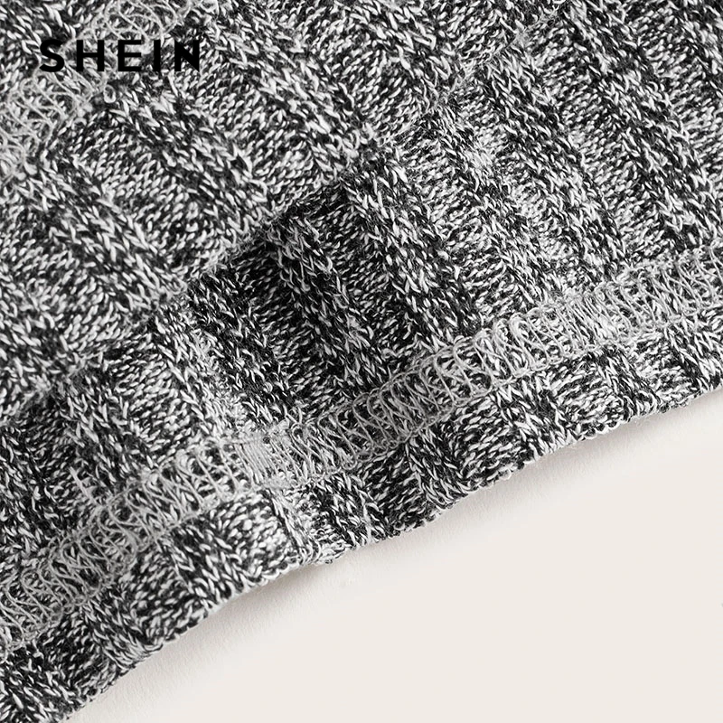 SHEIN серый ребристый Вязаный топ на бретельках Женские жилеты Женская Базовая одежда эластичный тонкий крой осень Спагетти ремень повседневные топы