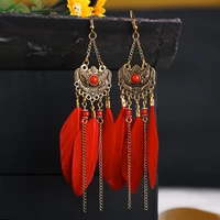 bohemian long feather palace earrings for woman trend 2020 boho vintage gold chain tassel earrings fashion wedding jewelry gift