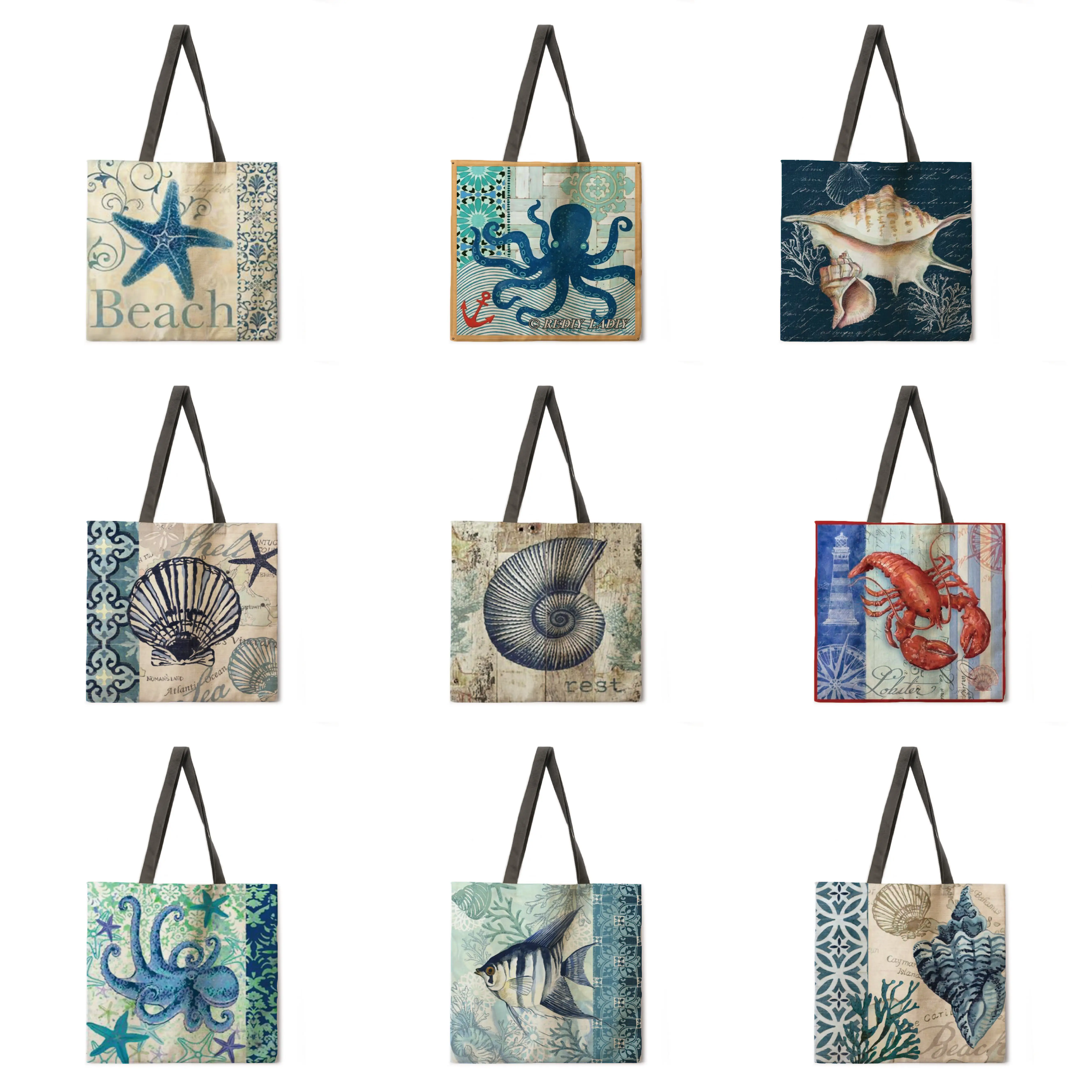 Морская жизнь повседневная сумка тоут из льняной ткани складная для покупок