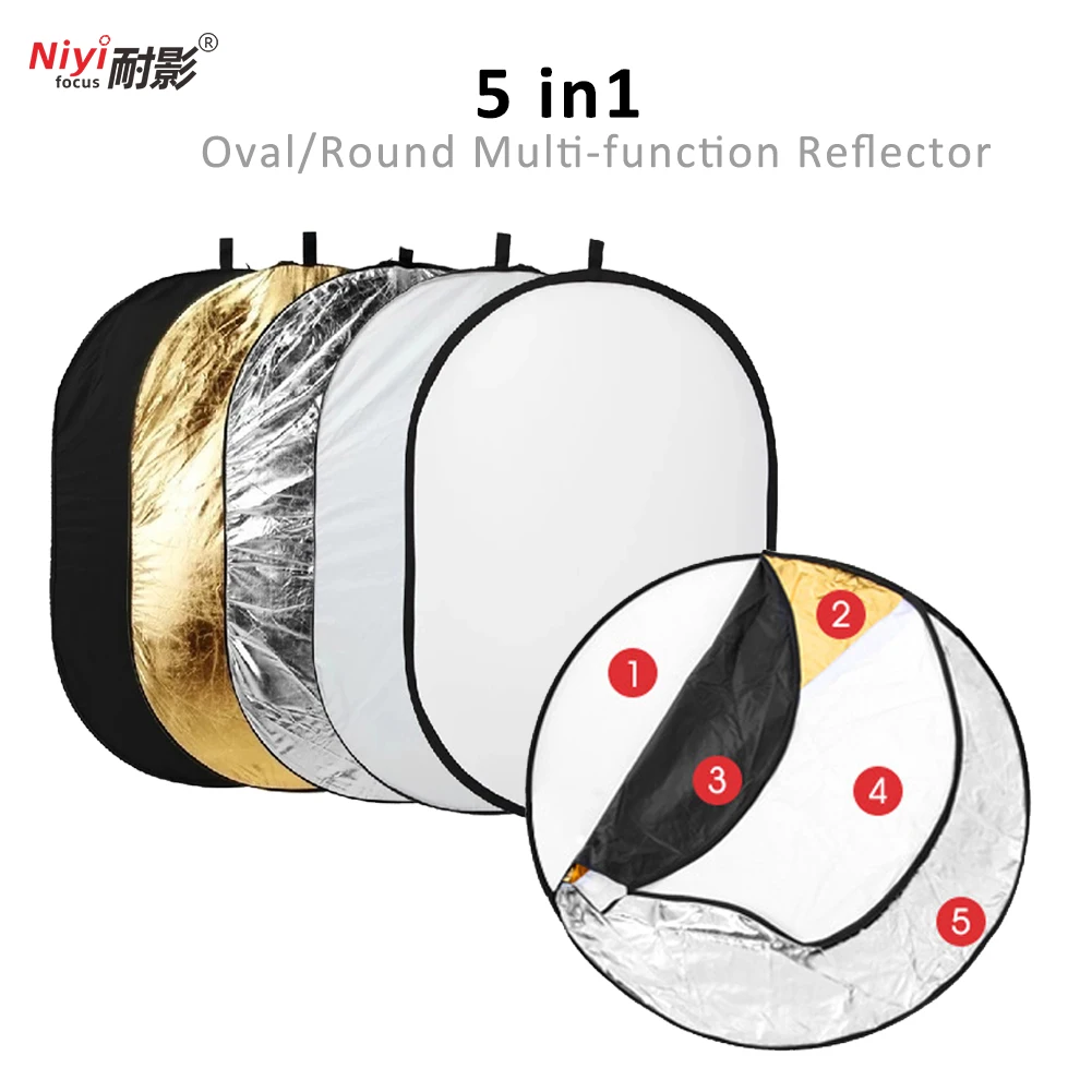 

Photography Reflector 5 in 1 Gold Silver Black White Translucent Handhold Multi-function Collapsible Portable Photo Reflector