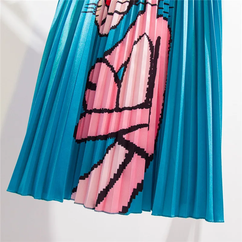 

female cartoon pink panther satin pleated skirt A word Skirts girl long skirt women summer new female