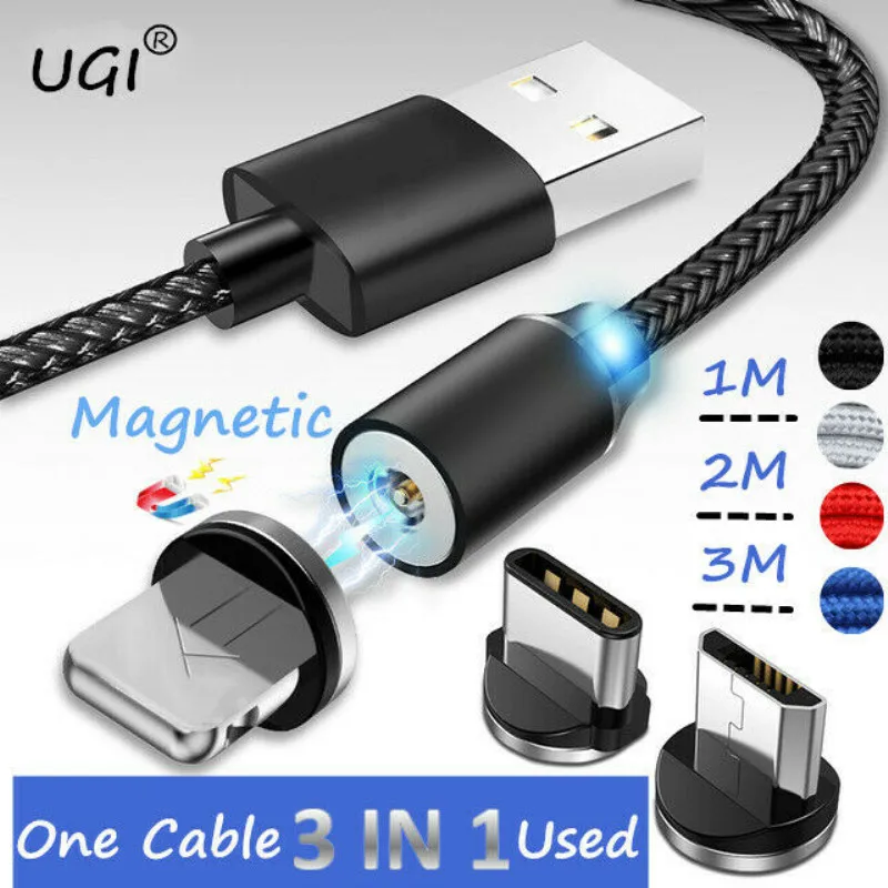 1 ~ 3 м 360 ° сильный Магнитный зарядный кабель для Micro usb type C iOS 2A быстрое зарядное