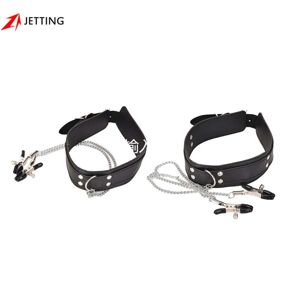 Ошейник из пу кожи зажимы для сосков черный фетиш бдсм бондаж интимные товары