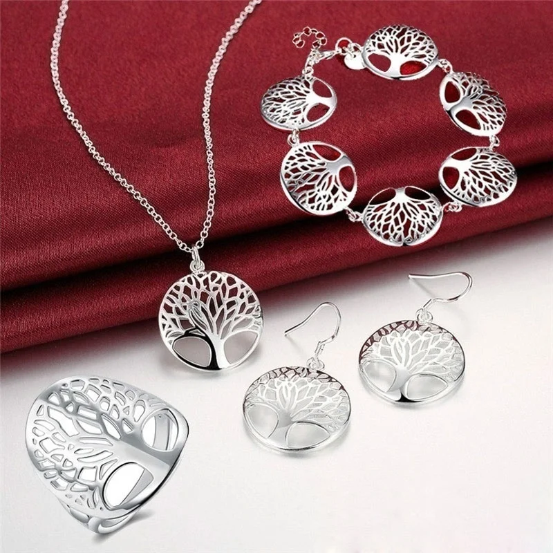 Элегантное серебряное ожерелье с подвеской/серьги/браслет/кольцо из дерева