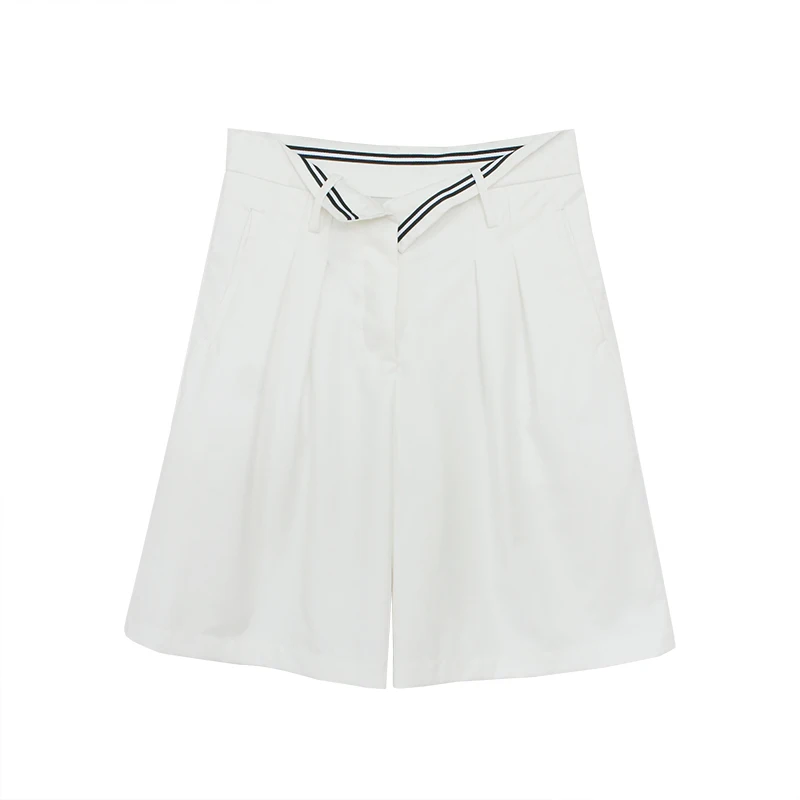 Women Summer Wide Leg Pants Korean Chic Solid Black White Knee Length Pocket Loose Trousers Casual Femininos Streetwear | Женская одежда