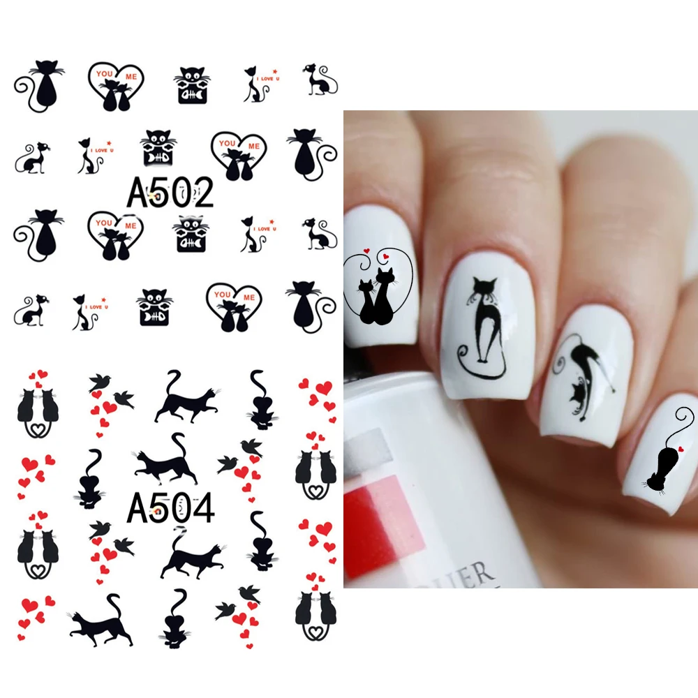 Наклейки для ногтей черные котики наклейки на ногти кот коты с рисунком кота