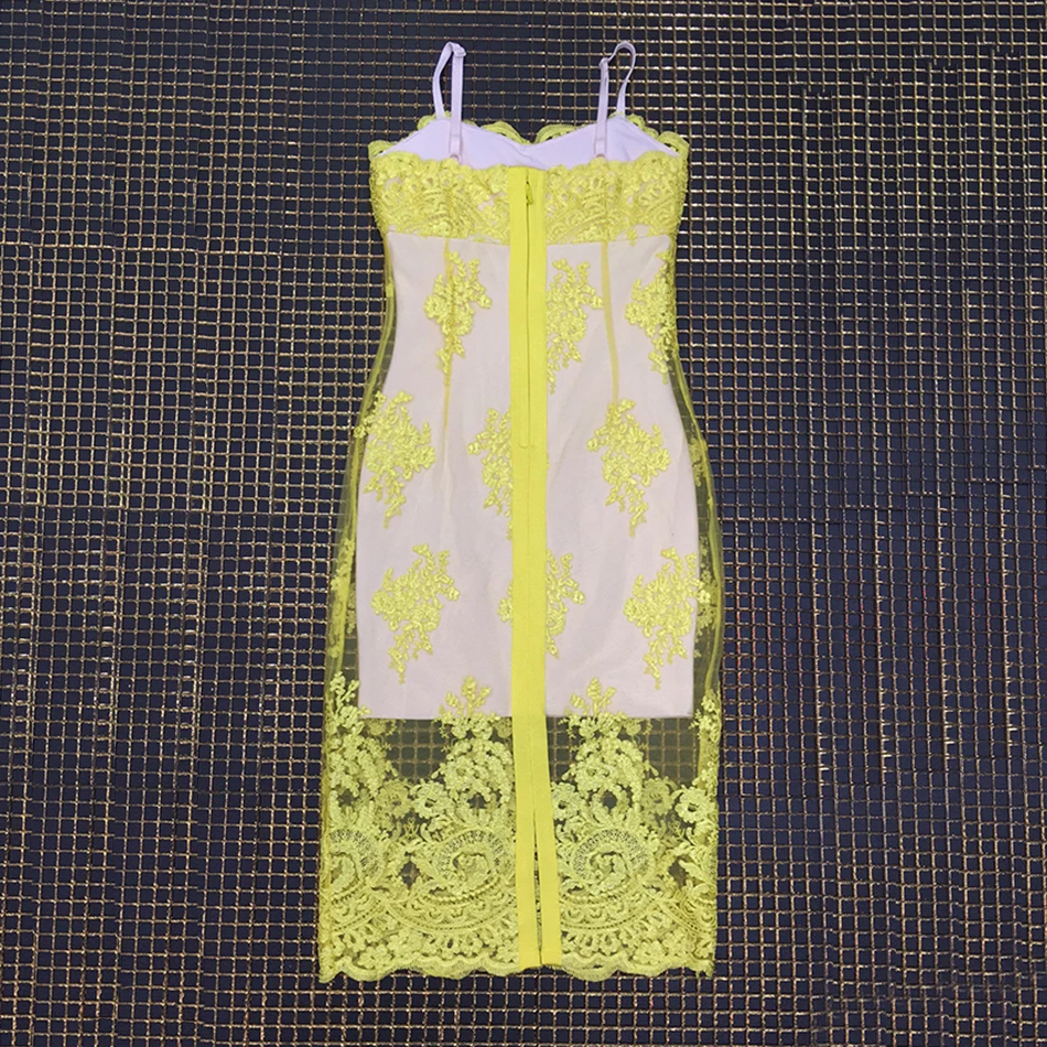 Новинка лета 2019 желтое кружевное Бандажное платье сексуальное женское