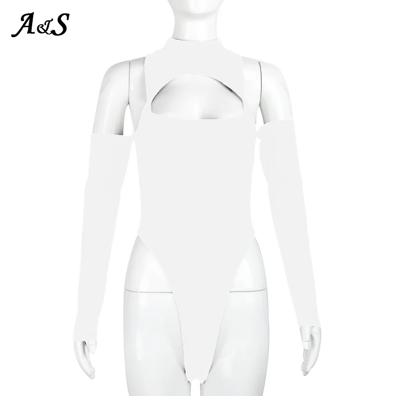 Anbenser 2021 New Off Shoulders Bodysuit Women Sexy Solids Stretch Hollow Out O-Neck Casual Long Sleeves Basic Bodysuits Outfits