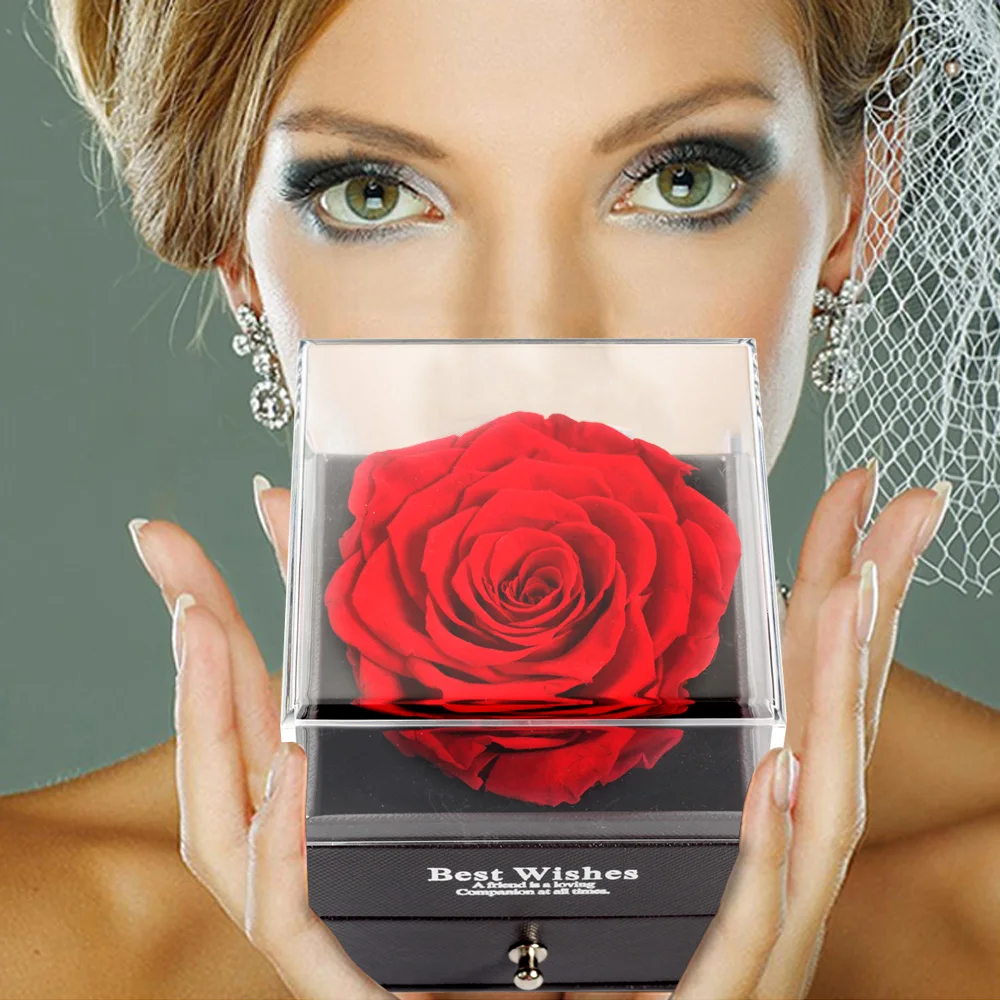 

Unfade Dried flowers Jewelry Box Preserved Rose Women Earrings Necklace Lipstick Makeup Storage Valentine's Mother's Day Gift