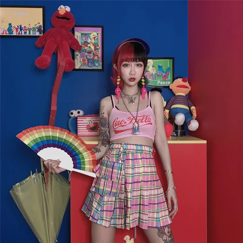 Весна Лето Новые готические панк Харадзюку женские юбки повседневные стильные