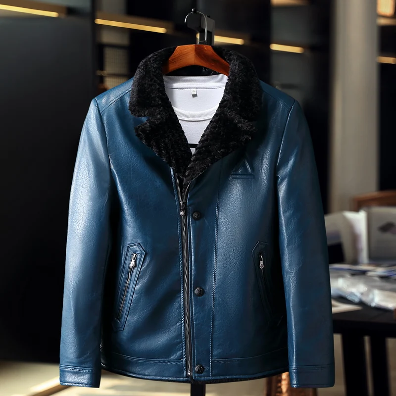 Мужская куртка на утином пуху из искусственной кожи зимняя размера плюс M-3XL 2019 |