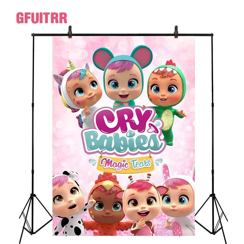 

GFUITRR Cry Baby Magic Tears Photography Backdrops Girls Birthday Party Photo Backgrounds Pink Custom Photo Props