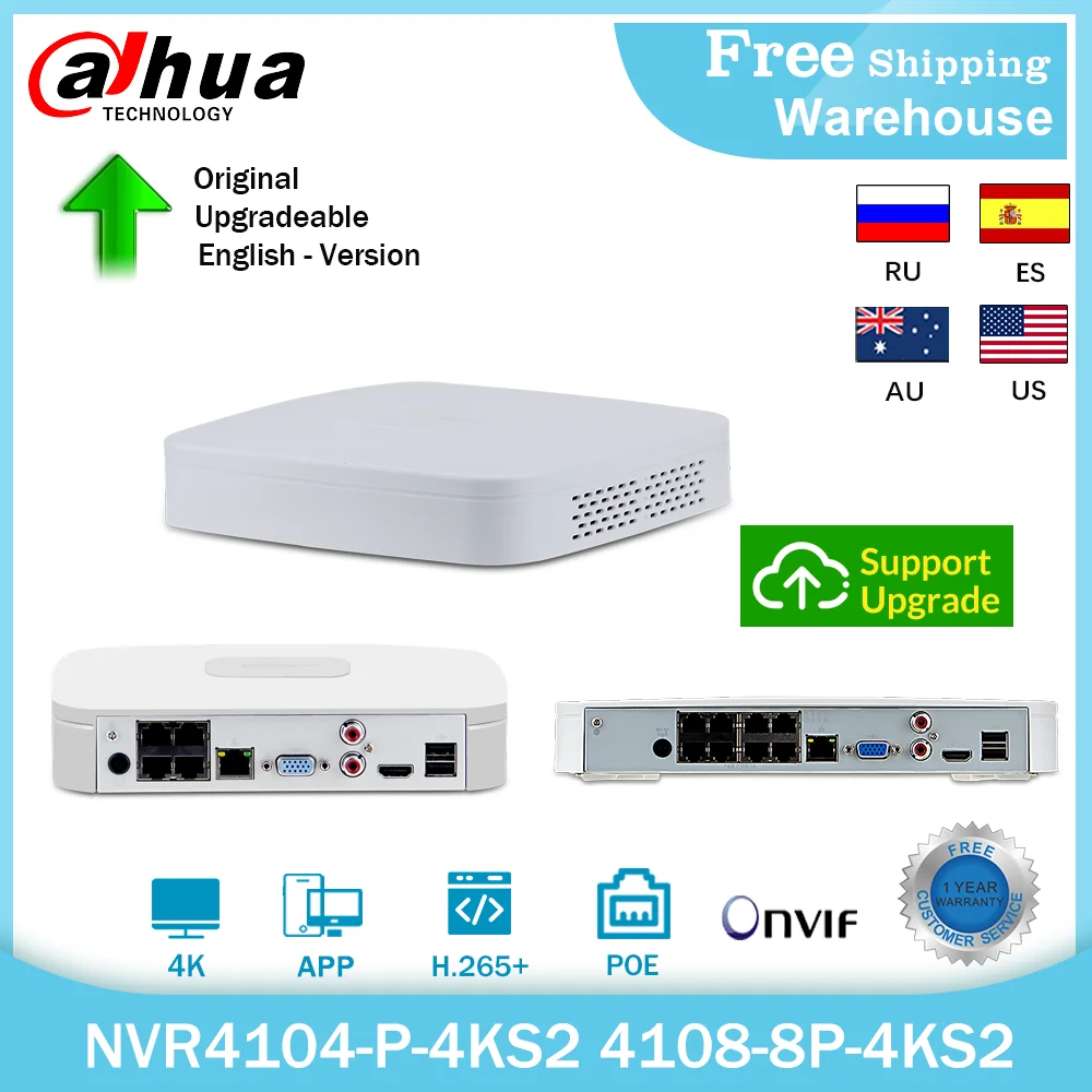 Сетевой видеорегистратор Dahua 4K 8MP POE NVR NVR4104 P 4KS2 NVR4108 8P 4CH 8CH H.265 + спортивная мини