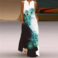 women fashion ladies stylish butterfly printing sexy v neck sleeveless summer long dress bohemia maxi holiday party wear