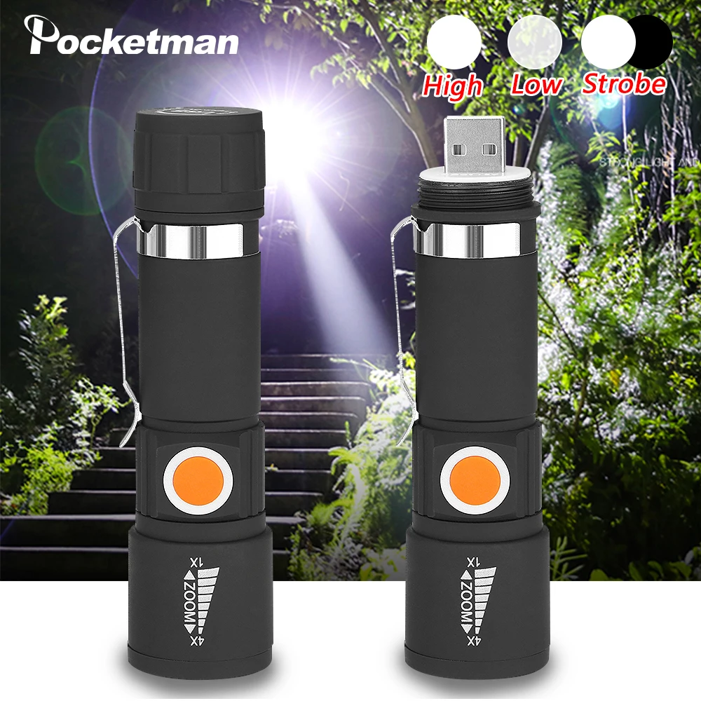 Светодиодный мини фонарик с 3 режимами USB зарядное Освещение ручной