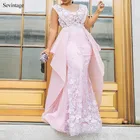 Шикарное розовое платье-Русалка Sevintage, кружевное атласное платье для выпускного вечера с глубоким вырезом, женское вечернее платье из шифона на заказ, размера плюс, вечерние платья, 2020