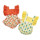 2020 г. Новая одежда для маленьких девочек летнее боди с рюшами и рукавами-крылышками, Милый принт с фруктами, хлопчатобумажный Детский комбинезон для маленьких девочек, одежда на возраст от 0 до 24 месяцев