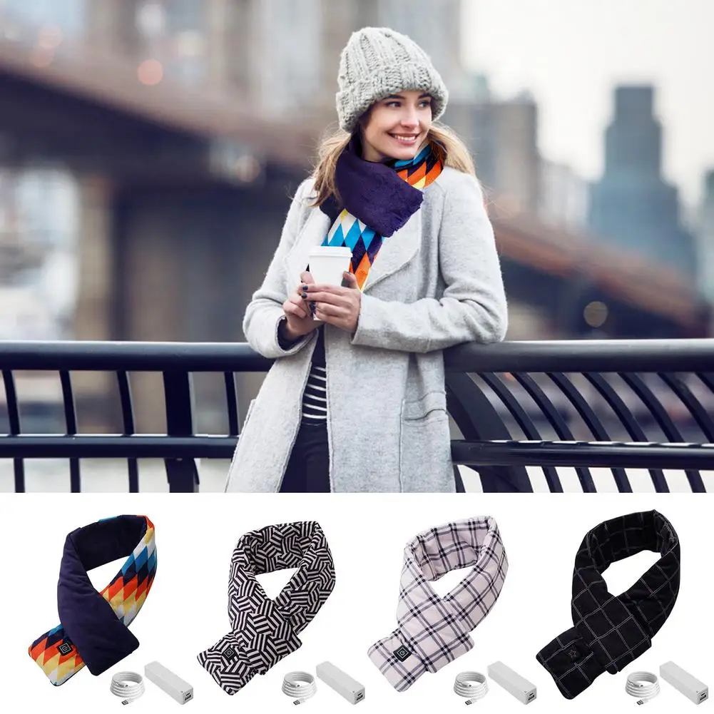 

Heating Scarf Washable Electric Heated Scarf For Men Women USB Rechargeable Heated Neck Wrap With Power Bank Soft Warm Scarfs