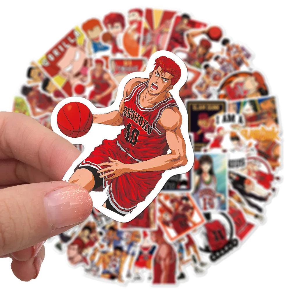 5/10/50 Uds Anime SLAM DUNK pegatinas Sakuragi Hanamichi Kaede Rukawa Ryota Mitsui calcoman&iacute;as Skateboard impermeable adhesivos para juguetes de ni&ntilde;o-2