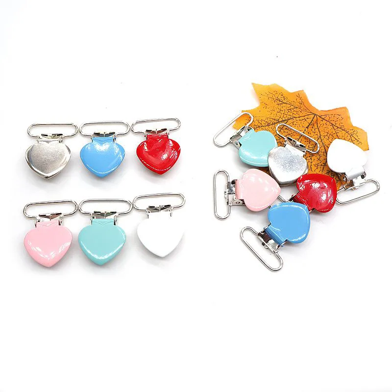 

Chenkai 10PCS 1''25mm Heart Metal Suspenders Soothers Holder Clips Dummy Pacifier For DIY Baby Teething Chains Toy Accessarries