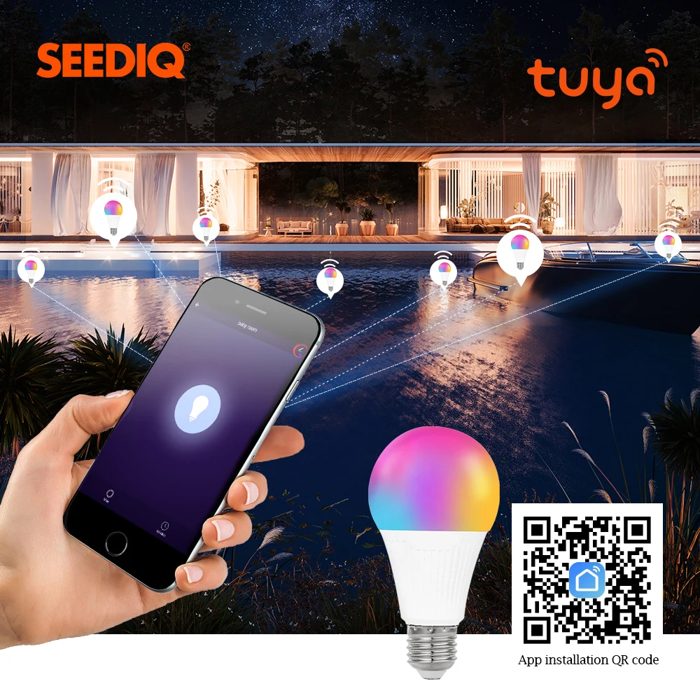 Светодиодная смарт лампа E27 9w 7W светодиоидная с регулируемой яркостью Wi Fi