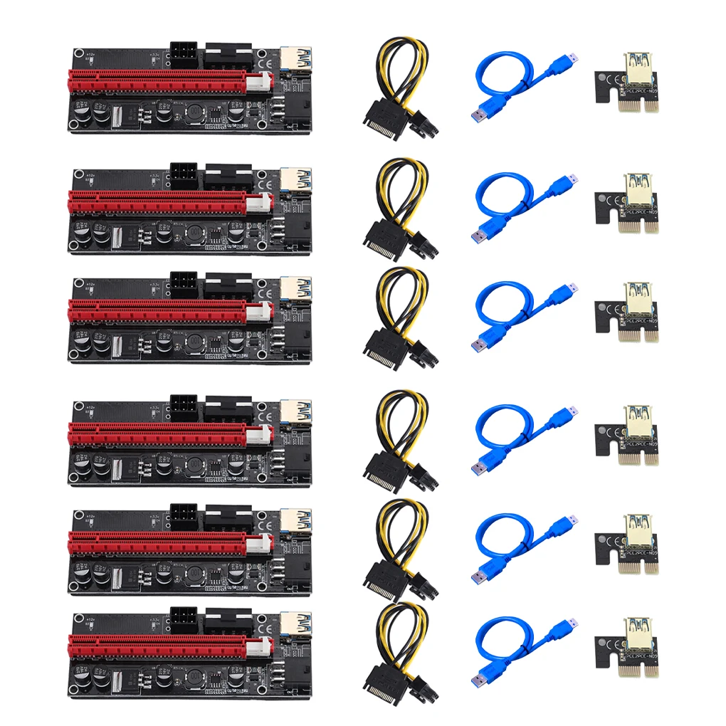 

10pcs VER009 1x to 16x PCI Express PCIE PCI-E Riser Card 009S Extender 60cm USB 3.0 Cable SATA to 6Pin