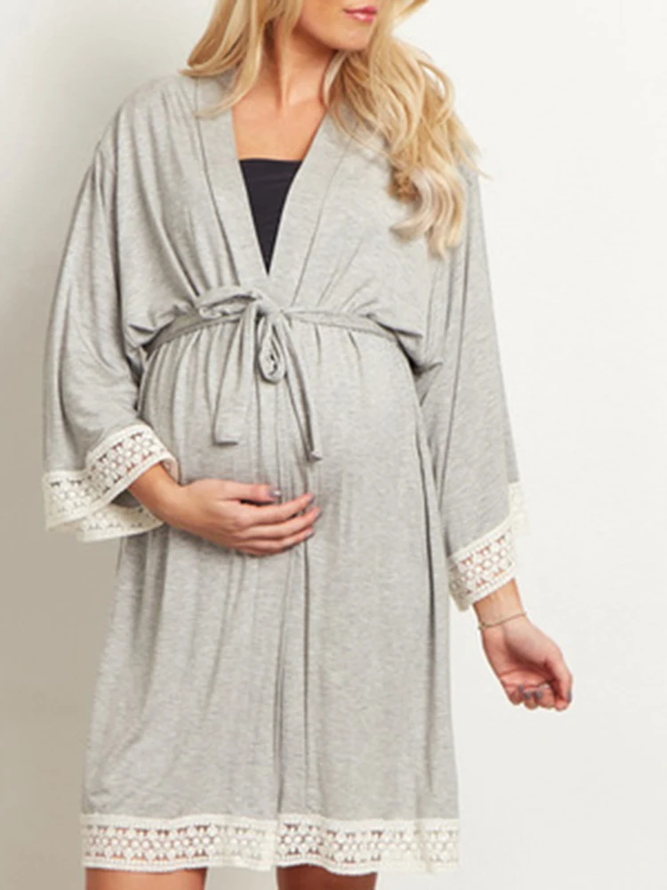 Пижама для беременных женщин однотонное платье кружевной кардиган с рукавом три