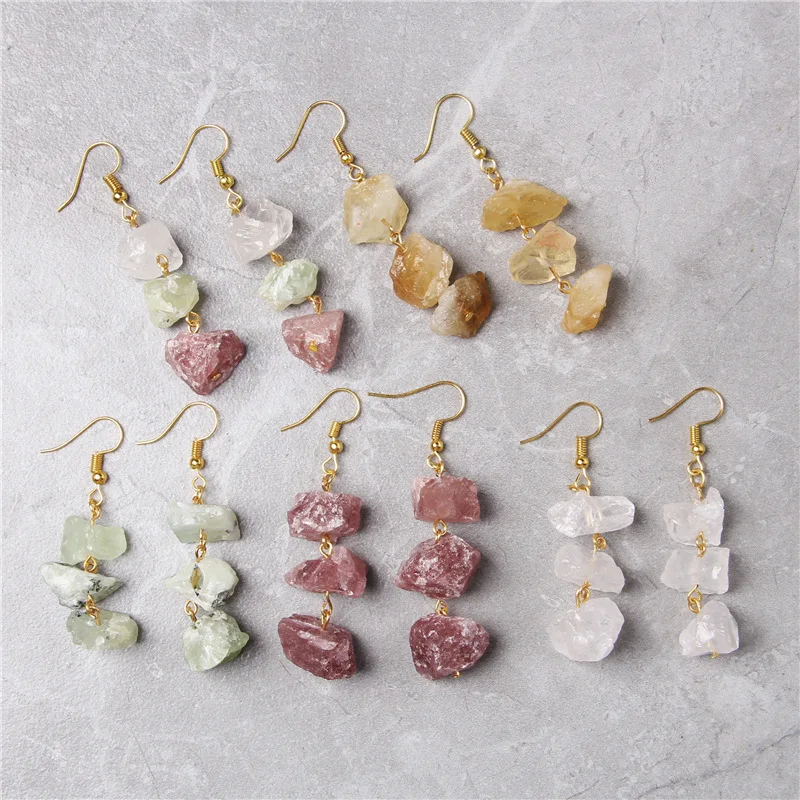 

Exaggerated Natural Grape Stone Earrings Raw Crystal stone Dangle Earrings Wholesale