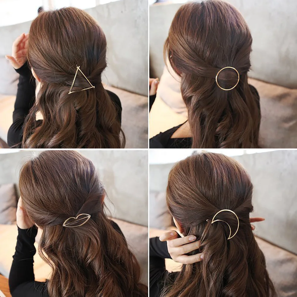 

4PCS Minimalist Geometric Hair Clip Hollow Metal Hair Barrette Pin Creative Triangle Moon Circle Hairpin Woman Hair Accessories