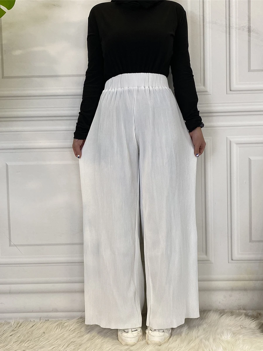 1909#Middle East Casual Ropa Mujer Pleated Wide Leg Musulman Women Maxi Pants - CHAOMENG MUSLIM SHOP