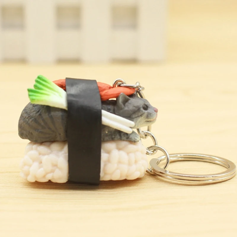 

1pc Color random Cute Cartoon Sushi Cat Plastic Keychain For Women Handbag Keyring Bag Pendant Jewelry