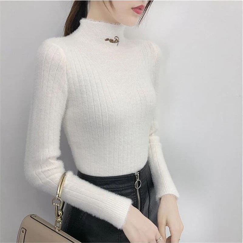 Женский кашемировый свитер с имитацией норки Осень-зима 2020 высоким воротником