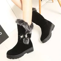 new hot women boots autumn winter flock ladies fashion zipper snow boots shoes thigh high suede sweet slip on mid calf boots