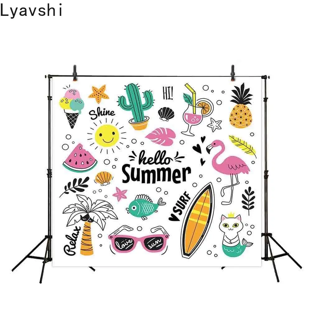 

Lyavshi фон для фотостудии летние праздники Фламинго мультфильм красочный Забавный рисунок летние символы фон