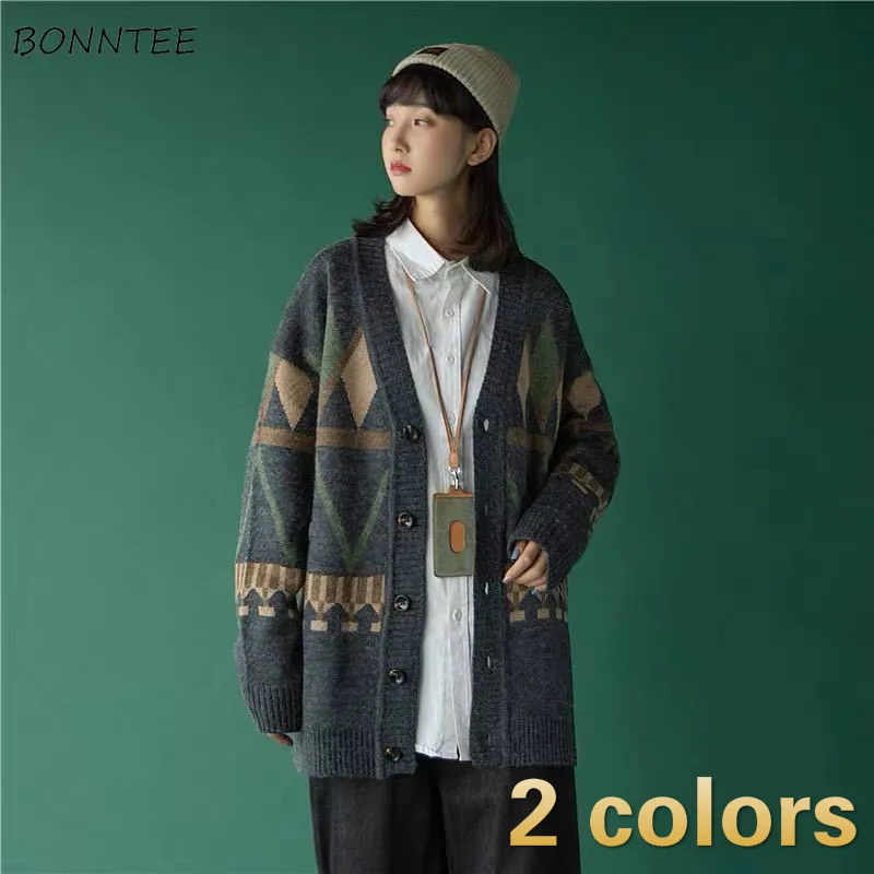 Женский свободный жаккардовый вязаный свитер для подростков классический