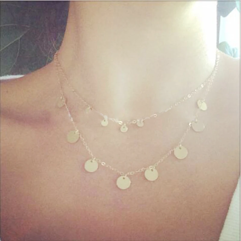 Двухслойное ожерелье-чокер с круглыми блестками украшение на шею XL265 - купить по