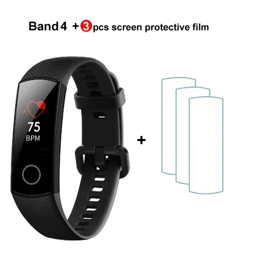 band 4 blk n 3films Huawei Honor Band 4/4, умный Браслет для бега, 0,95 дюймов, умный OLED, для плавания, водонепроницаемый, Bluetooth, фитнес-трекер, сенсорный экран - Цвет: band 4 blk n 3films
