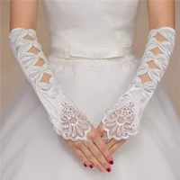 satin lengthened beaded wedding gloves bridal lace dinner wedding accessories wedding hollow gloves