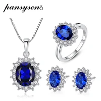 pansysen sapphire gemstone necklaceearringsring set pure 925 sterling silver wedding engagement fine jewelry sets wholesale