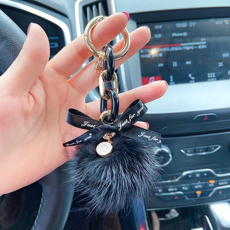 Fashion Creative Korean Bow Hair Ball Keychain  Trend Personality Girl Charm Key Chain   Ladies Gift Bag Mobile Phone Keychain