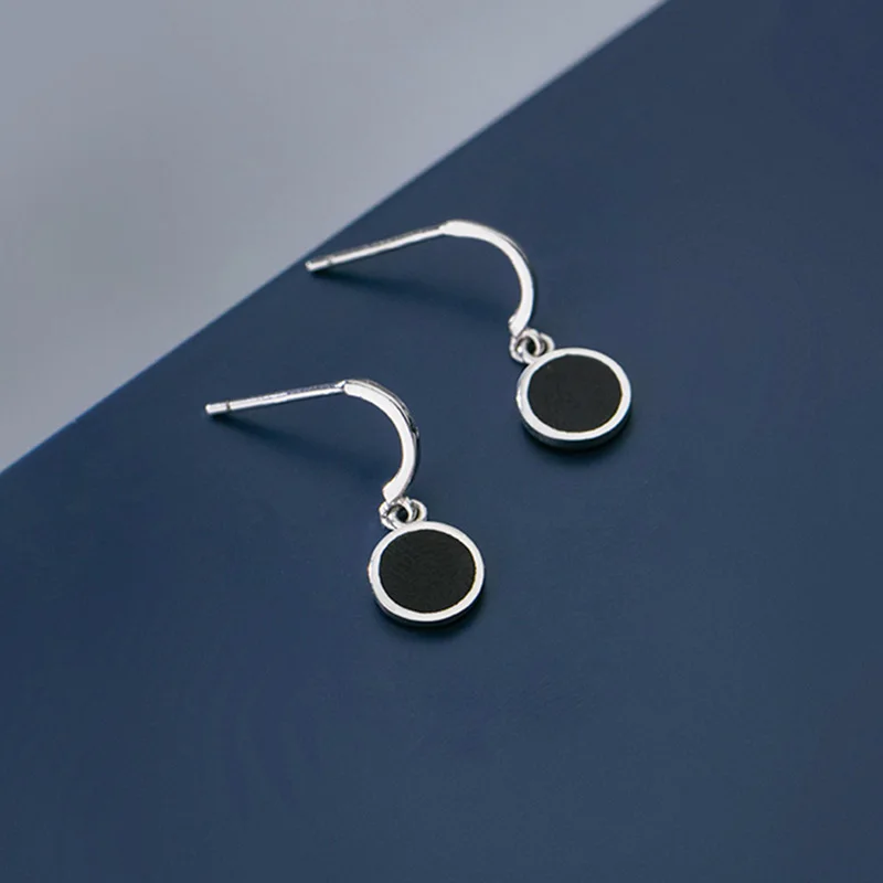 

PONYKISS Trendy S925 Sterling Silver Round Black Minimlist Drop Earrings Women Anniversary Fine Jewelry Accessory Gift