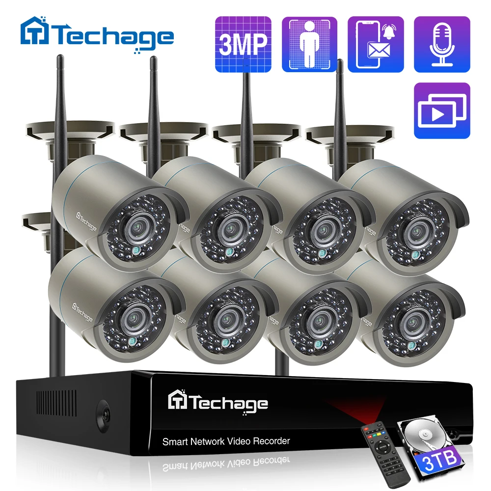 aliexpress - Techage H.265 8CH 3MP Wireless Video Camera System Outdoor Audio Record Wifi IP Camera P2P Security CCTV Surveillance NVR Kit